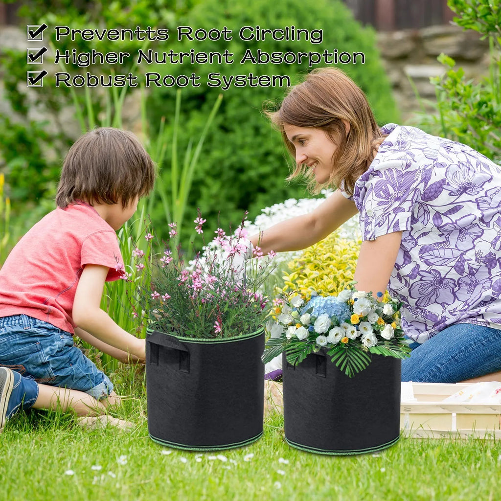 Wear-resistant Green Vegetable/Flower/Plant Grow Bags Gallons Thickened Non-Woven Durable Grow Bags Fabric Pots with Handles Qme