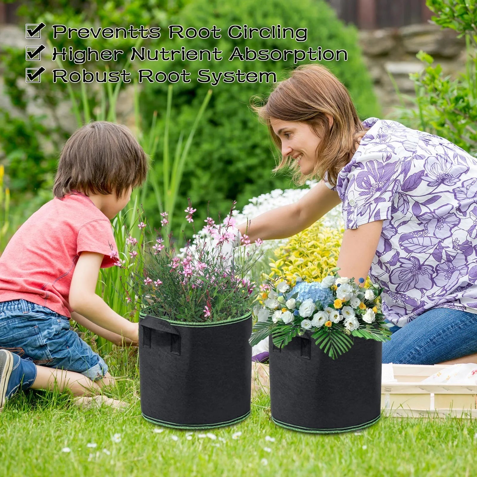 Wear-resistant Green Vegetable/Flower/Plant Grow Bags Gallons Thickened Non-Woven Durable Grow Bags Fabric Pots with Handles Qme