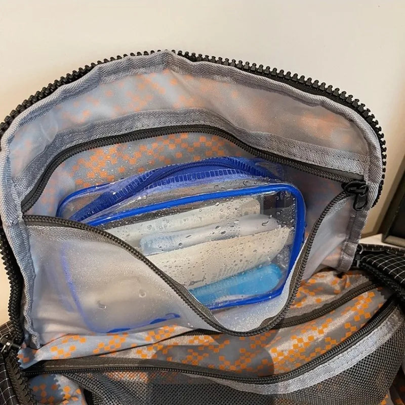 Adventure-ready Gym Travel Bag Waterproof Nylon Grid Duffel Dry Wet Qme
