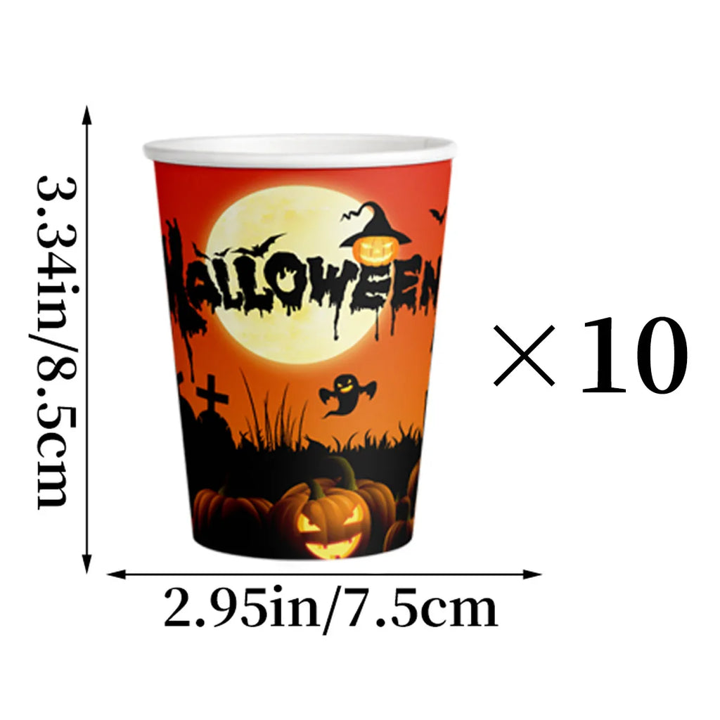 One-off Halloween Dinnerware Pumpkin Pattern Plate Cup Holiday Qme cup B 10pcs
