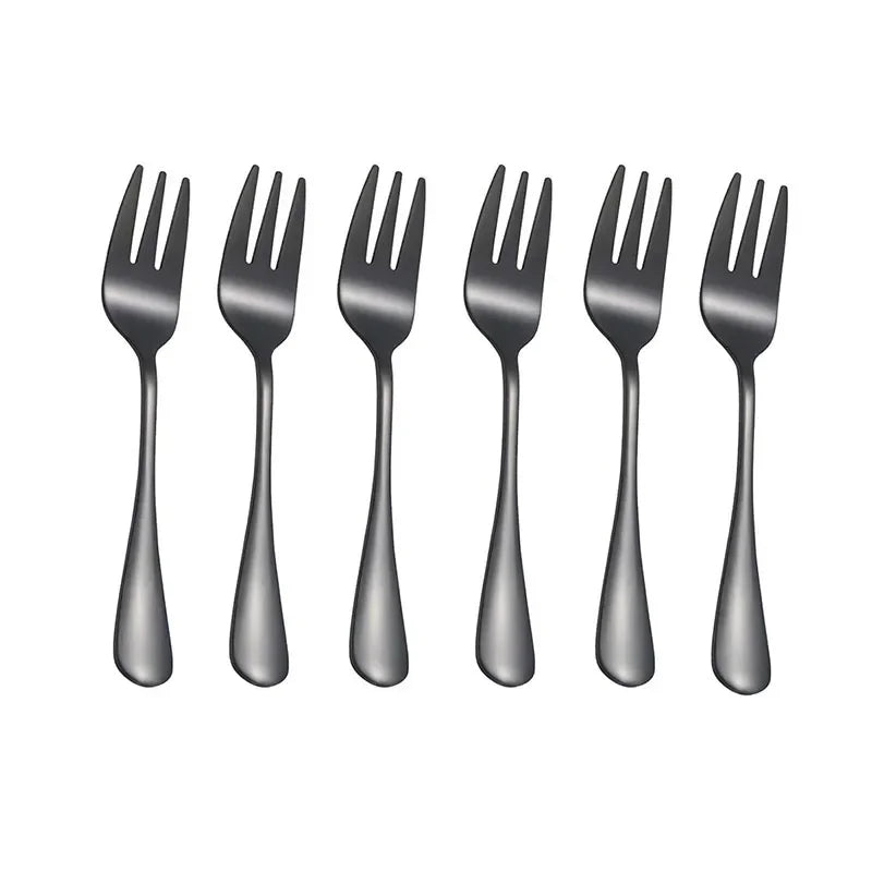 6pcs/set Fruit Forks Dessert Forks Are Small and Delicate for Entertaining Guests Stainless Steel Cutlery Mini Fork Set Qme black