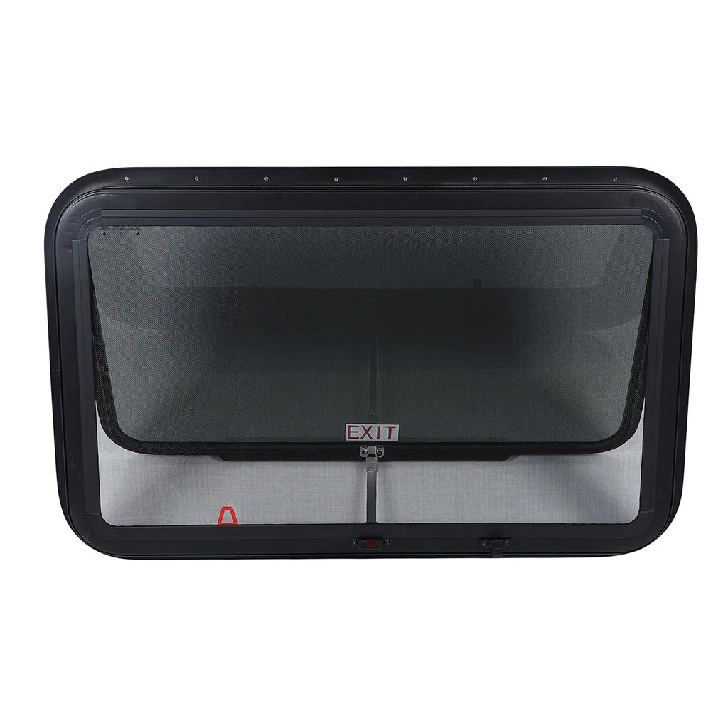 RV Exit Window Rust Proof 914*559mm Increased Privacy UV Tempered Glass with Screen & Trim Kit Pop-Out Egress for Trailer Camper Qme