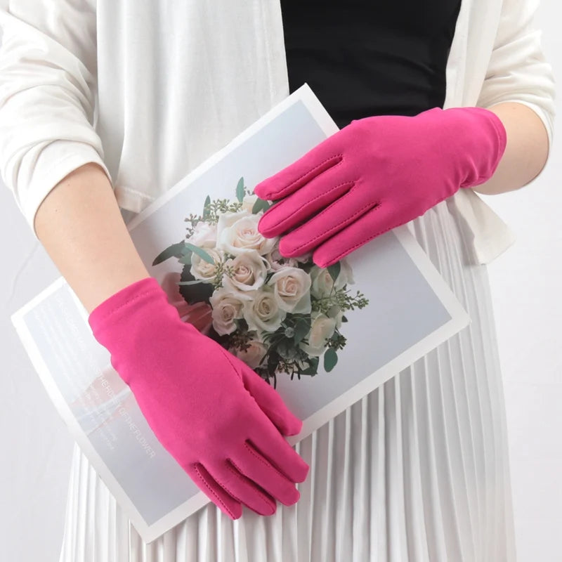 Solid Fashion Women's Gloves Manner Ceremonial White Elastic Qme Rose Red