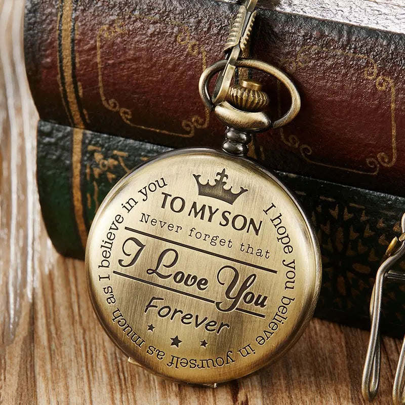 Keller Weber Engraved Pocket Watch To My Son I Love You Best Gift Quartz Pocket Watch Chain Fob Watches, Men Gift Present Qme