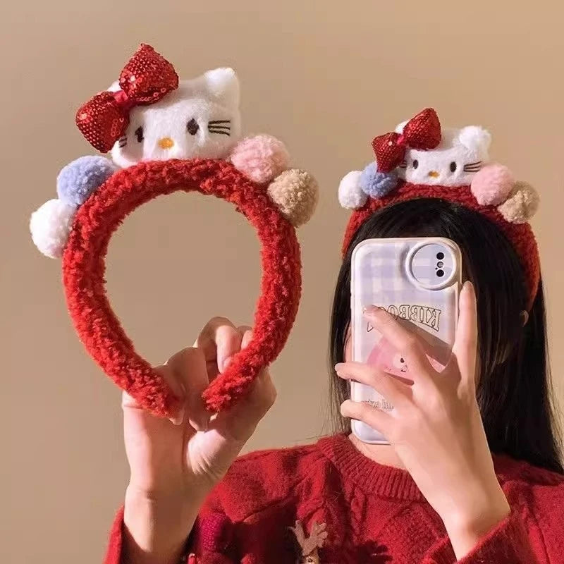 Hello Kitty Sweet Cartoon Headband Cute Bow Versatile Hair Accessory Qme