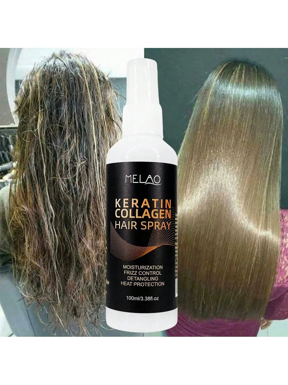 MELAO Collagen & Keratin Hair Spray - Repairing & Strengthening Leave-In Conditioner with Heat Protection for Damaged Hair Qme