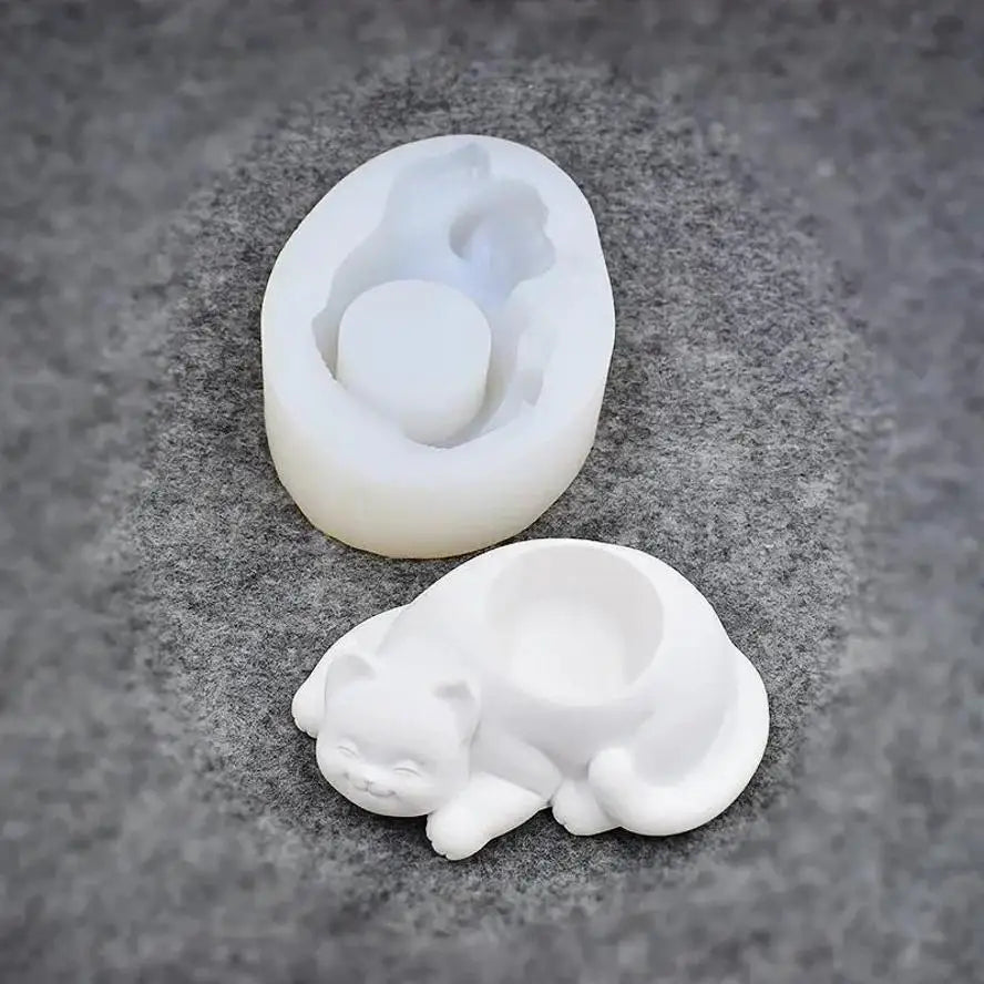 Cute Cat Molds Candlestick Flower Pot Concrete Molds Animal Shape DIY Home Decor Silicone Moulds Planter Making Qme