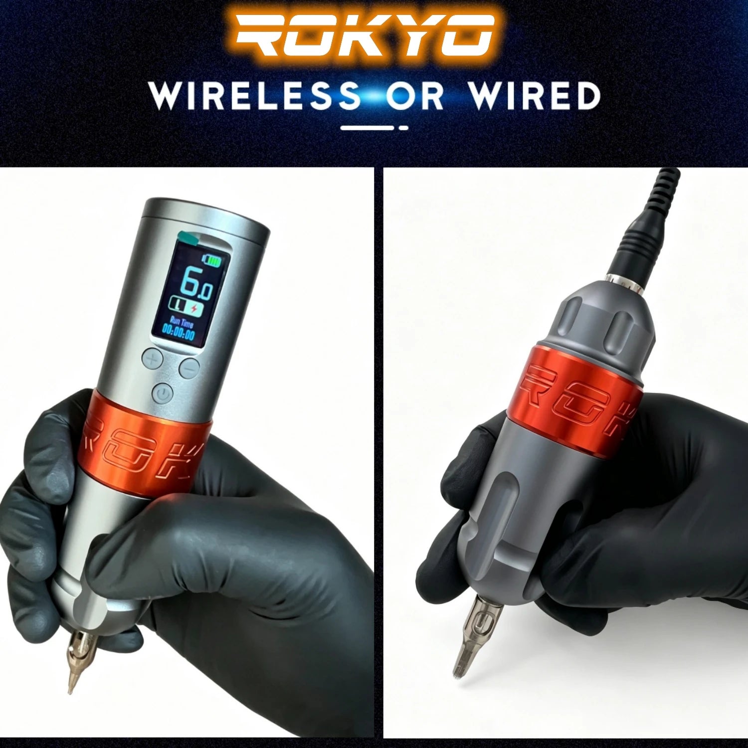 ROKYO Direct Drive Wireless Tattoo Pen Machine 4.0mm Stroke 1600mAh Light Weight Brushless Motor Power For Liner Shading Tattoo Qme