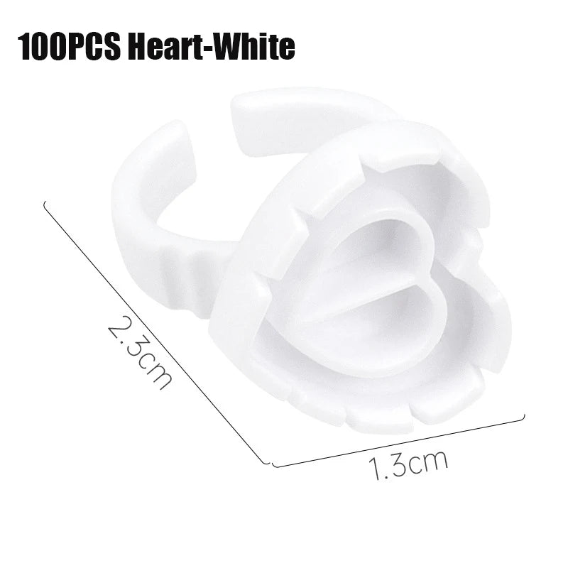50 Wholesale Disposable Eyelash Glue Fan Cup Rings Holder Container Qme 100P Heart-White China Mainland