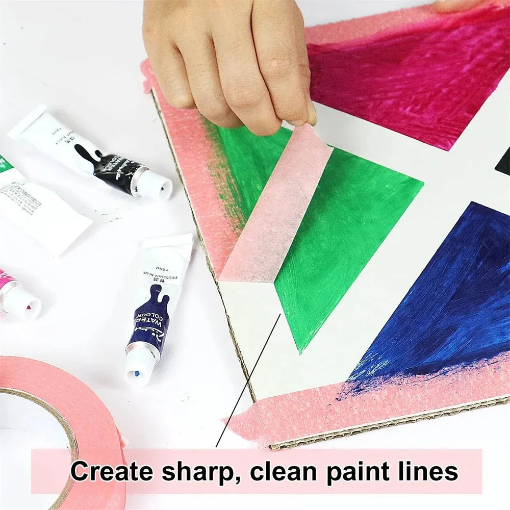 6 Rolls Pink Painters Tape, Masking Tape Bulk Sharp Edge Line Technology, Residue-Free and Artisan Grade Wall Trim Tape Qme
