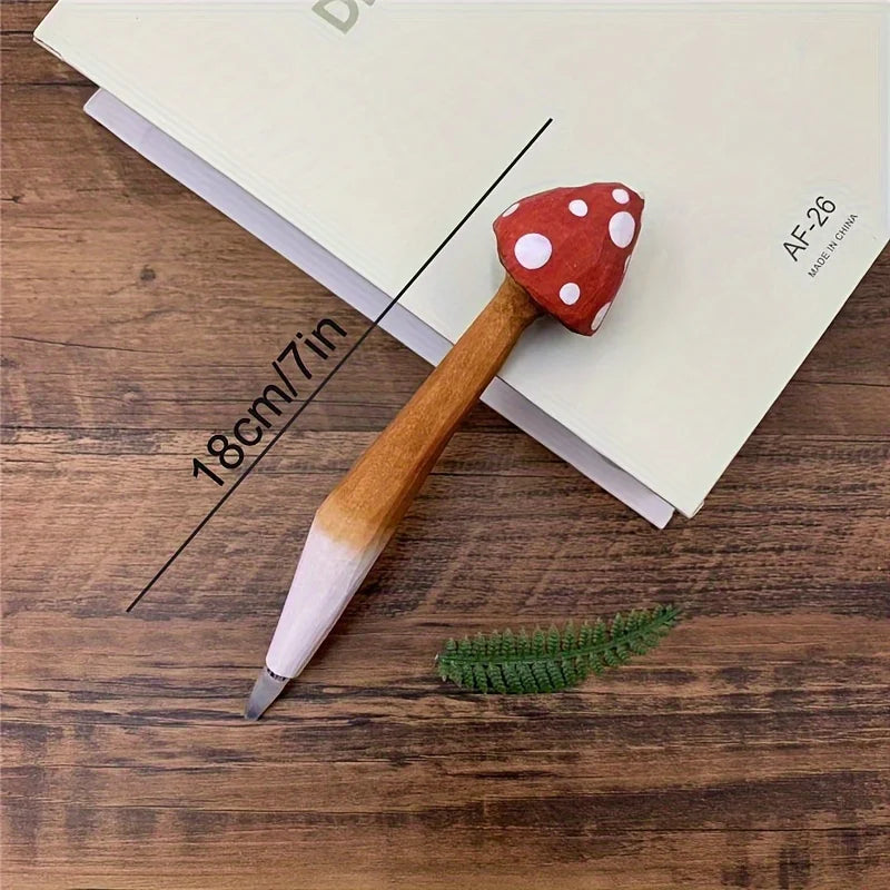 Hand Carved Wooden Mushroom Ballpoint Pen, Cute Red Spotted Amanita Shape Decorative Writing Pen, Novelty Stationery Gift Qme