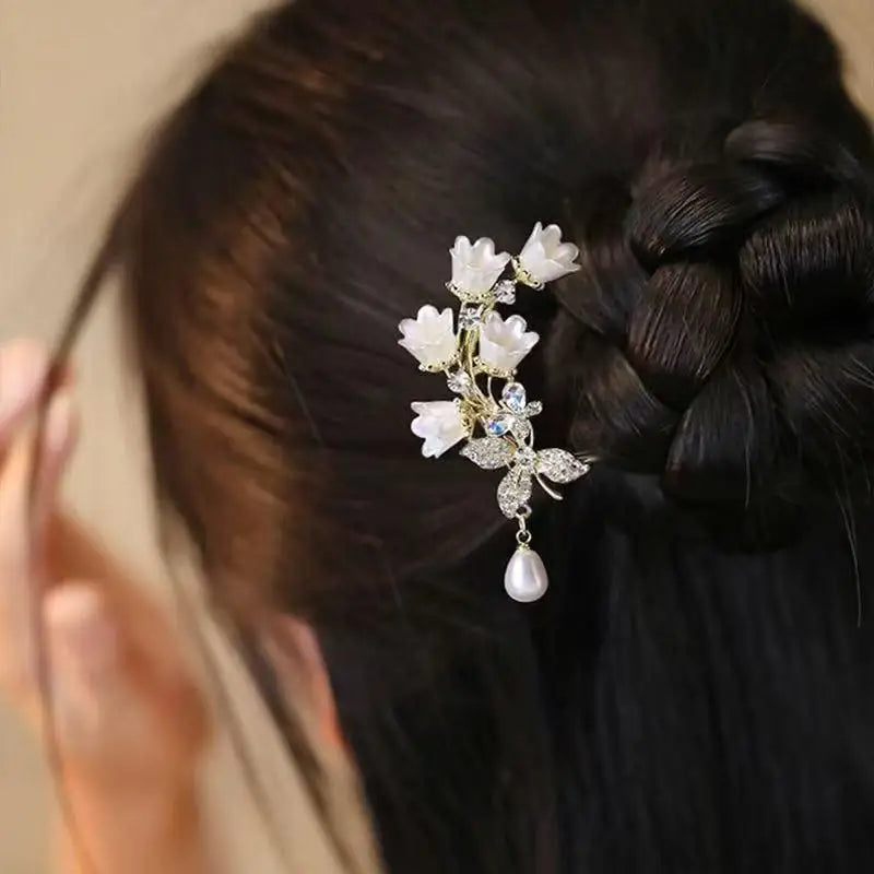Chinese Hanfu Hair Accessories Long Tassel Vintage Lily Valley Qme
