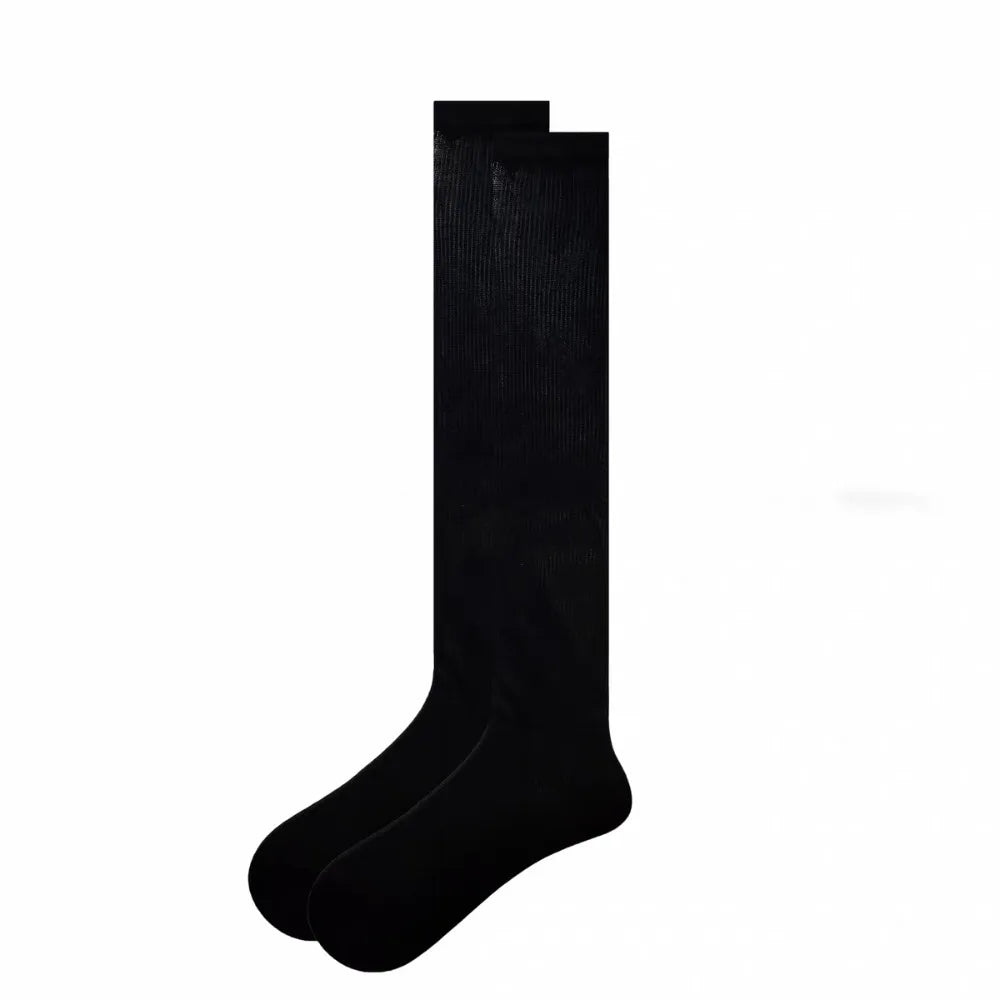 Soft Solid Color Long Stockings Mesh Thin Mid Stockings Summer Breathable Pile Up Stockings Autumn Winter Qme Black One Size