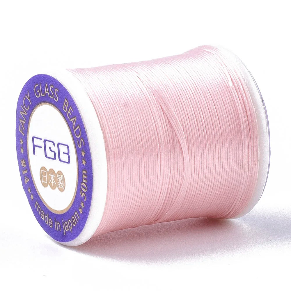 PandaHall 50m/Roll Multi-Color Nylon 66 Beading Thread, 0.1mm High Strength Stretch Resistant for Seed Bead Jewelry Making Qme Pink