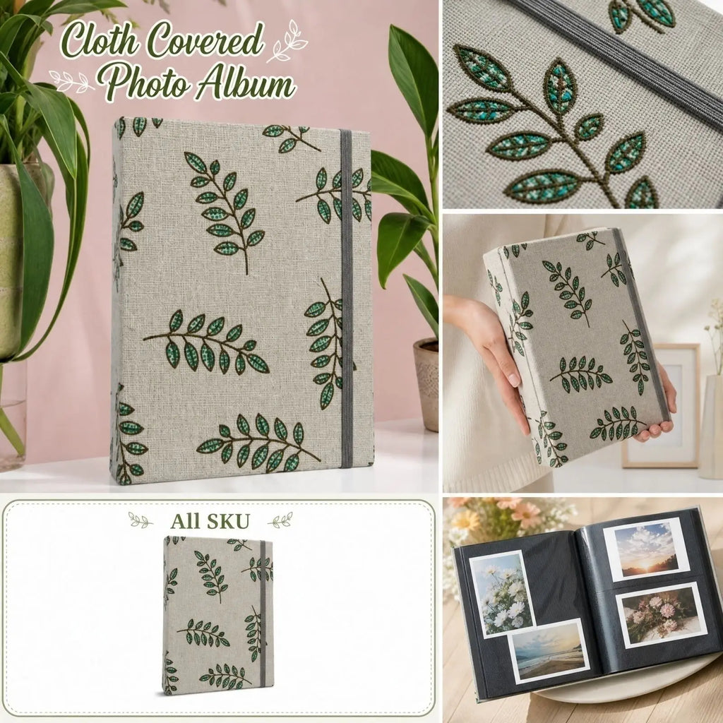 100 Pockets Photo Album Printed Fabric Large Capacity Scrapbook Album Couple Family Anniversary Keepsake Home Decoration Qme