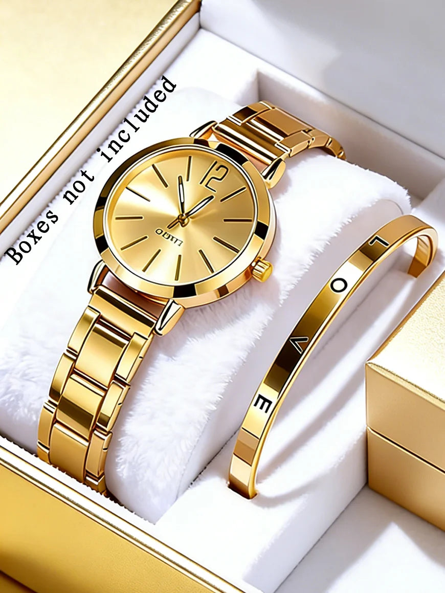 Ladies Casual Fashion Quartz Watch And Hollow out Jewelry Set Suitable for Daily Wear Holiday Outfits Birthday Gifts Qme