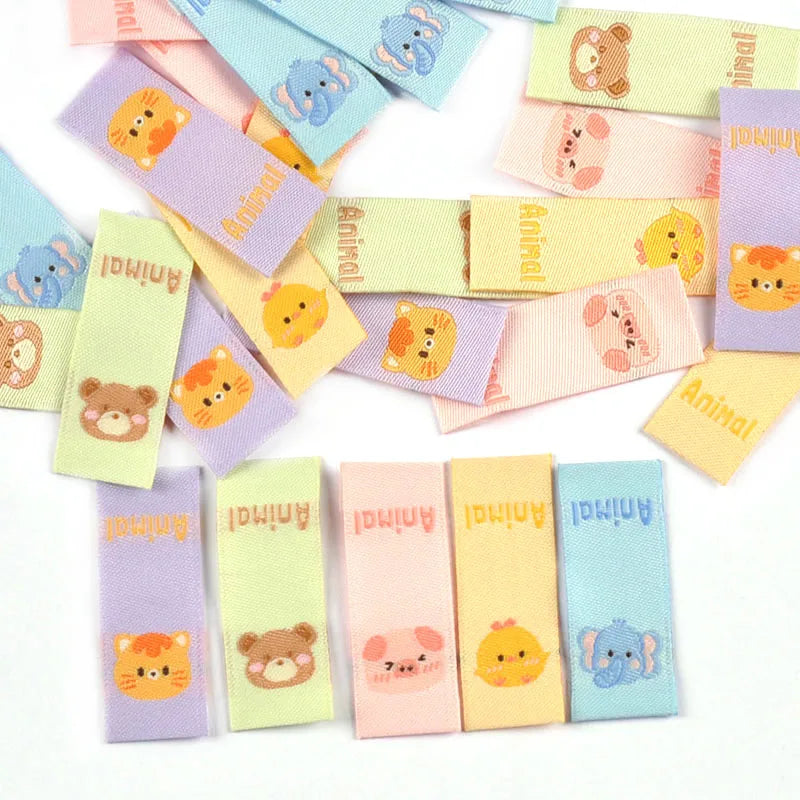 50pcs 39x15mm Kawaii Cartoon Piggy/Bear/Chick Embroidery Labels Kid Clothes Tags Sewing Accessories DIY Crafts Handmade Supplies Qme