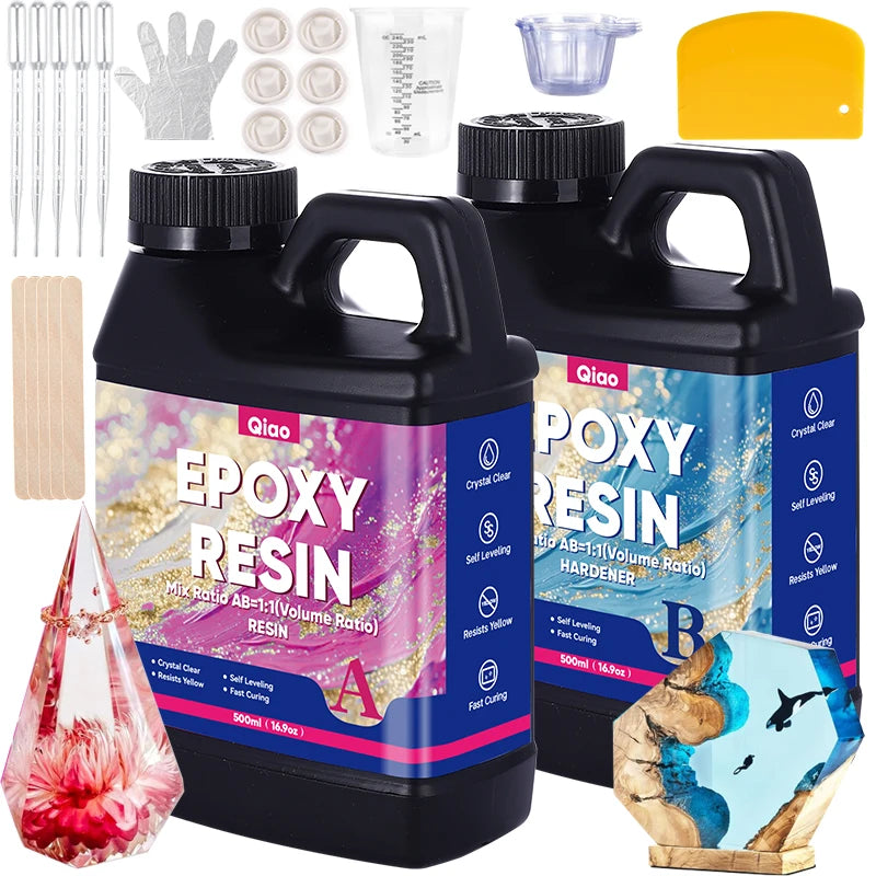 High Gloss 1:1 Epoxy Resin – Fast Curing & Heat Resistant Epoxy Reisn for Art, Jewelry, Furniture Tops & Handmade Crafts DIY Qme