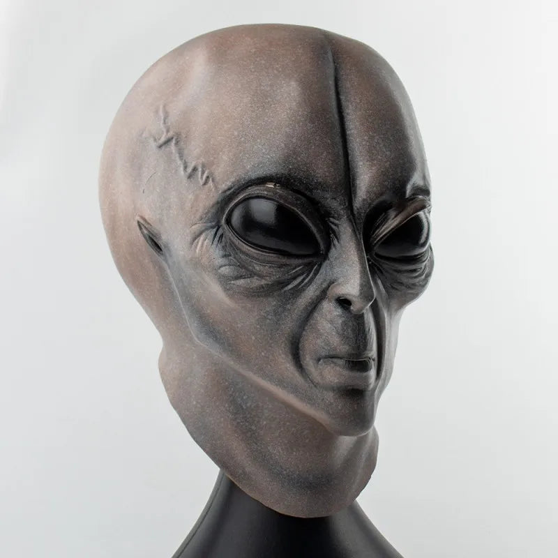 Funny’s Horror Latex Mask Cosplay UFO Oxyey Alien Skull Halloween Party Costume Ghost House Chamber Prank Devil Monster Prop Qme Brown One Size Fits All