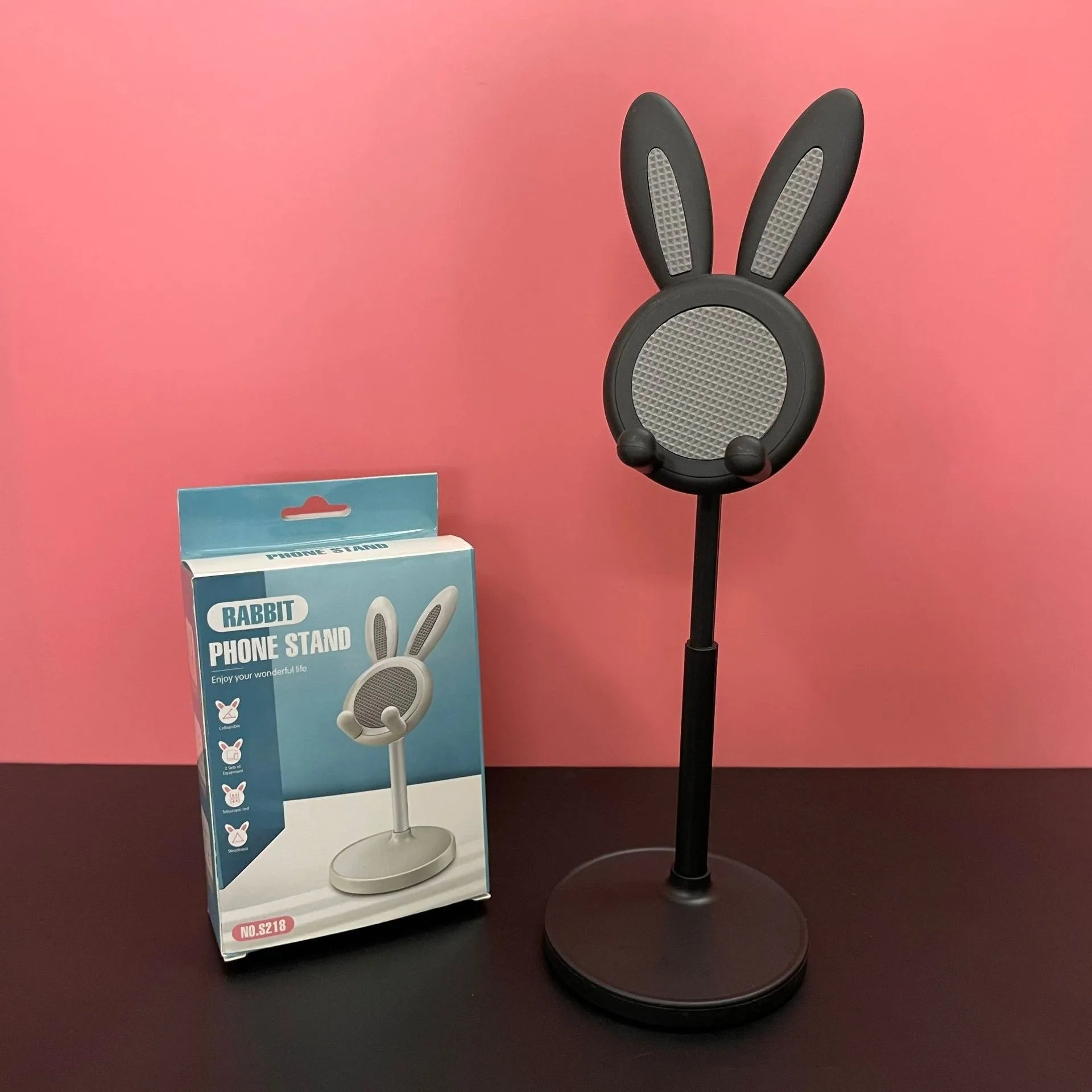 Pink Phone Holder Desktop Cell Phone Stand Adjustable Lovely Rabbit Cartoon Table Support For iPhone iPad Samsung Huawei Xiaomi Qme black