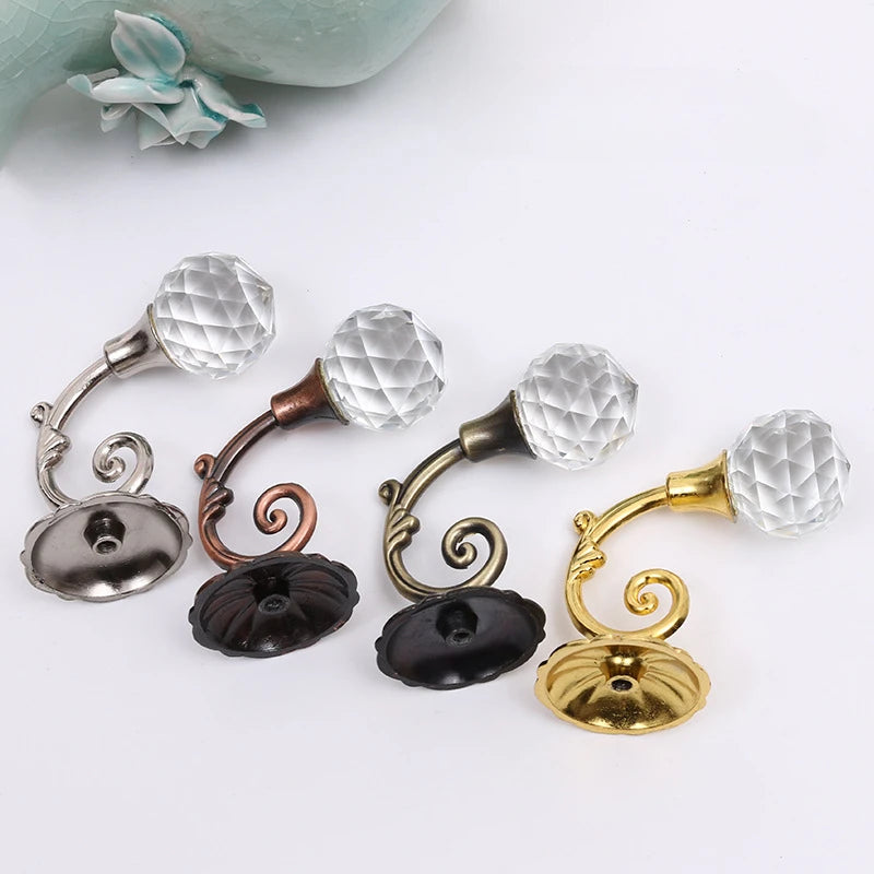 Luxury Design 2pcs Metal Crystal Glass Curtain Holdback Wall Tie Back Hooks Hanger Holder Window Accessories Household Supplies Qme