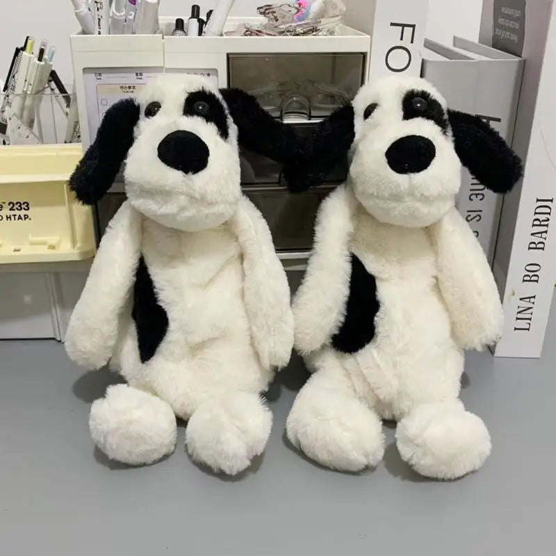 Cute Black White Plush Puppy Pencil Case Cartoon Portable Cosmetic Qme