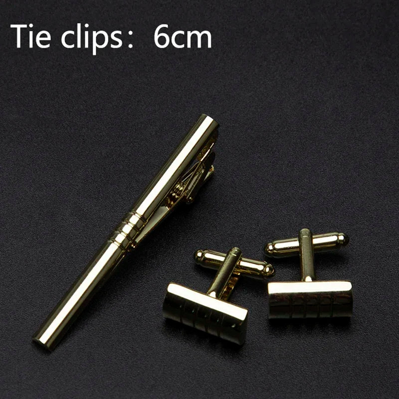 Men's Classic Tie Clips Cufflinks Set Luxury Tie Pin Accessories Shirts Cuff Tie Clips Fashion Cufflink for Men Gifts Jewelry Qme A-2