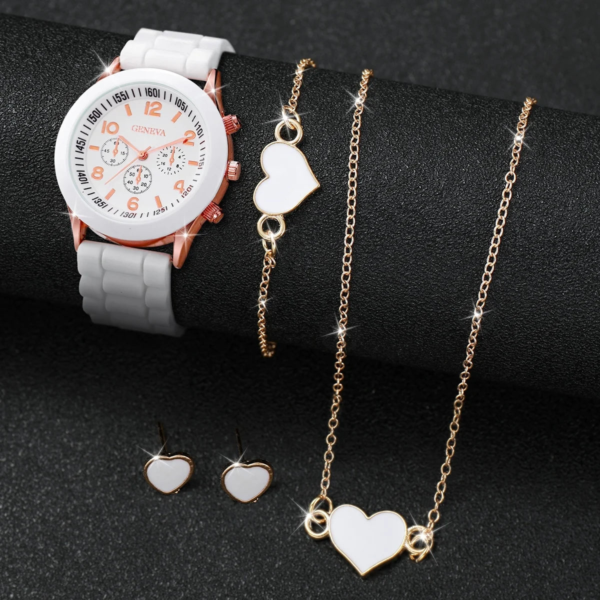 2026 Ladies' Korean version high-end fashion watch with simple classic faux leather strap watch set for women Qme 44baiaixin3jian
