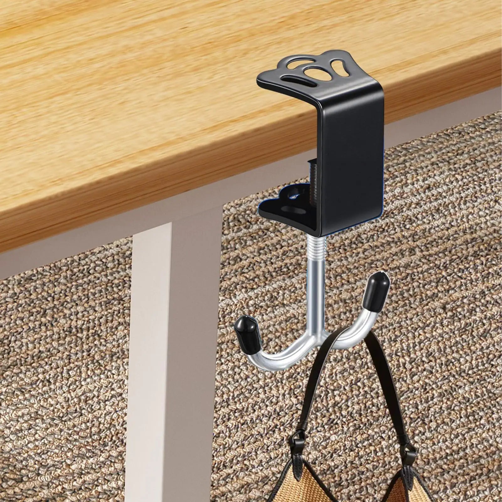 Desk Clamp Hook Headphone Holder Iron Double Hooks Under Adjustable Qme