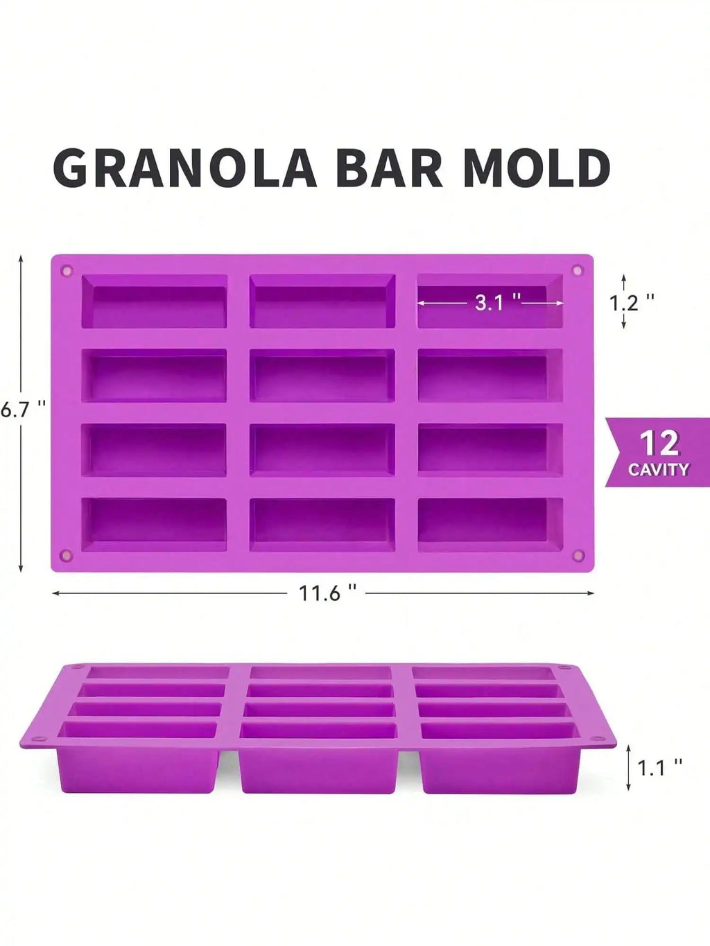 Silicone Granola Bar Mold Candy Rectangle Protein Baking Chocolate Qme