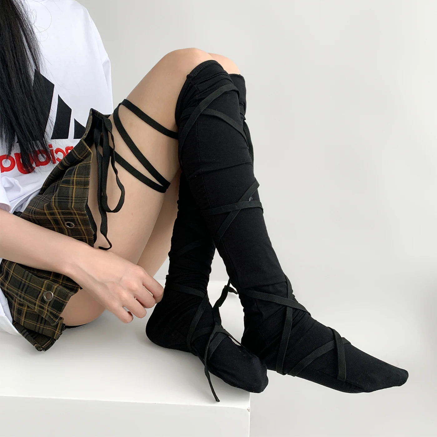 Punk Women Calf Tie Leg Cover socks Ballet Strappy Calf Socks Thin Stocking Y2K Lolita Gothic Japanese JK Club Cosplay Socks Qme