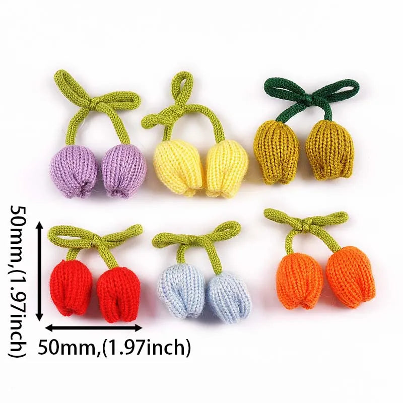 6pcs 50x50mm Tulip Knitting Flowers For DIY Hairband Pillows Bags Decorative 3D Flowers Clothing Accessories Without Gum cp3819 Qme