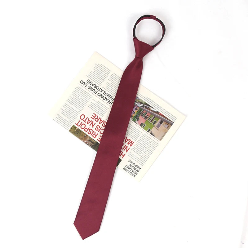 Men Tie Solid Skinny Zipper Ties Women Wedding Dress Black Necktie Qme Burgundy