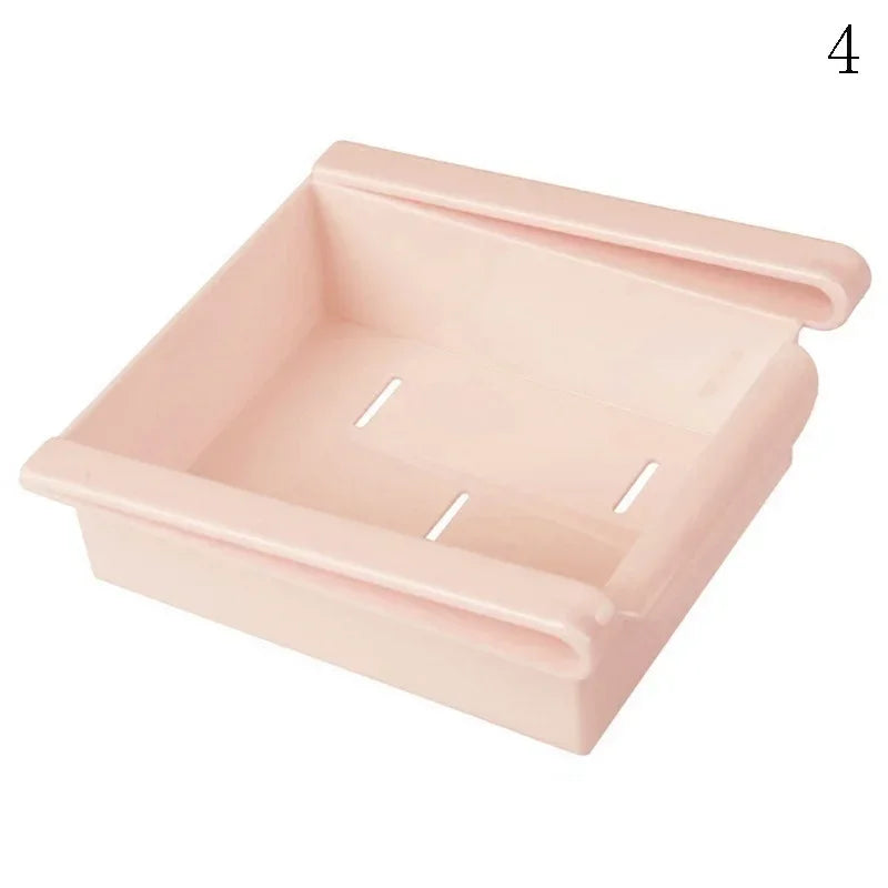 Slide Kitchen Fridge Freezer Space Saver Organizer Storage Rack Shelf Holder Kitchen Refrigerator Storage Box Food Container Qme Pink