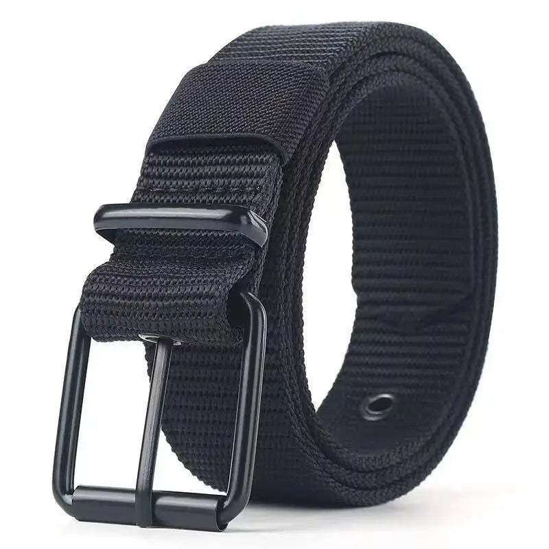 Unisex Trendy Belt Pin Buckle Outdoor Sports Jeans Accessory Porous Qme Black