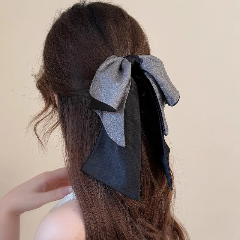 Glossy Pleated Bow Half-up Hair Clip Delicate Ribbon Chic Qme