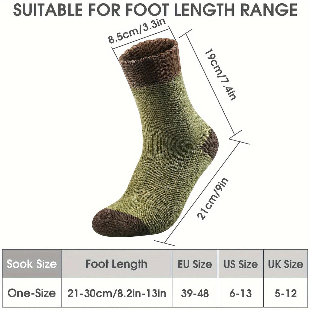Men Wool Thermal Crew Socks Thick Fleece Lined Color Block Knit Winter Warm Socks For Cold Weather Daily Outdoor Wear Qme