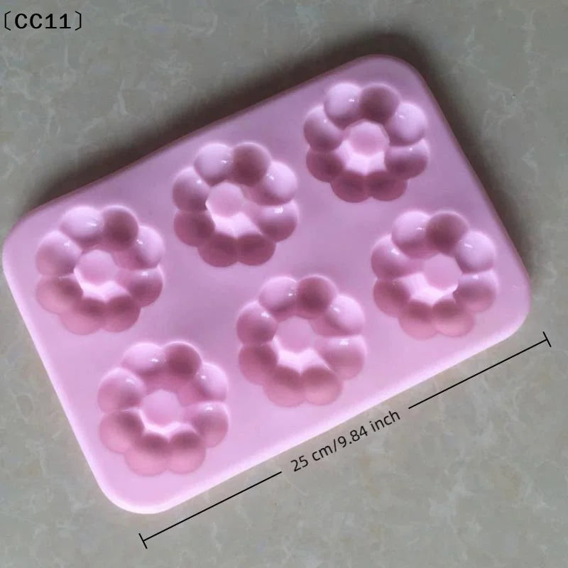 6Cavity Flower Shaped Silicone Donut Mold 3D Fondant Cake Chocolate Qme