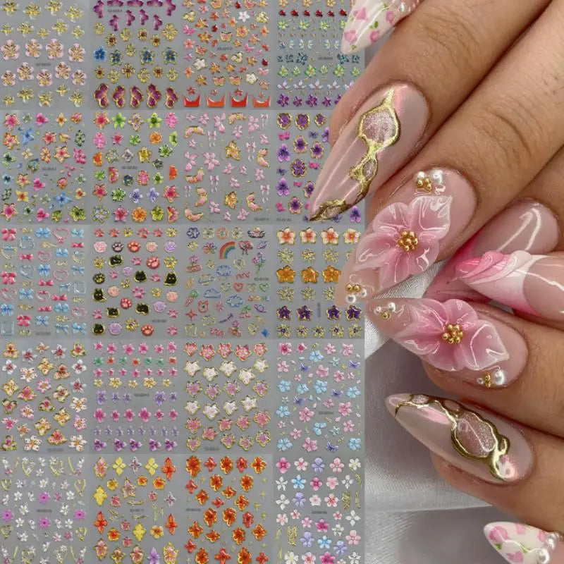Blossom Floral Nail Stickers Bronzing 5D Spring Summer Petal Qme