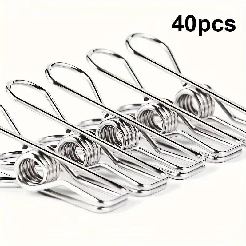 20pcs Stainless Steel Clothes Pins, Durable Clothes Pegs, Multi-Purpose Metal Wire Utility Clips For Laundry Home Kitchen Qme 40pcs
