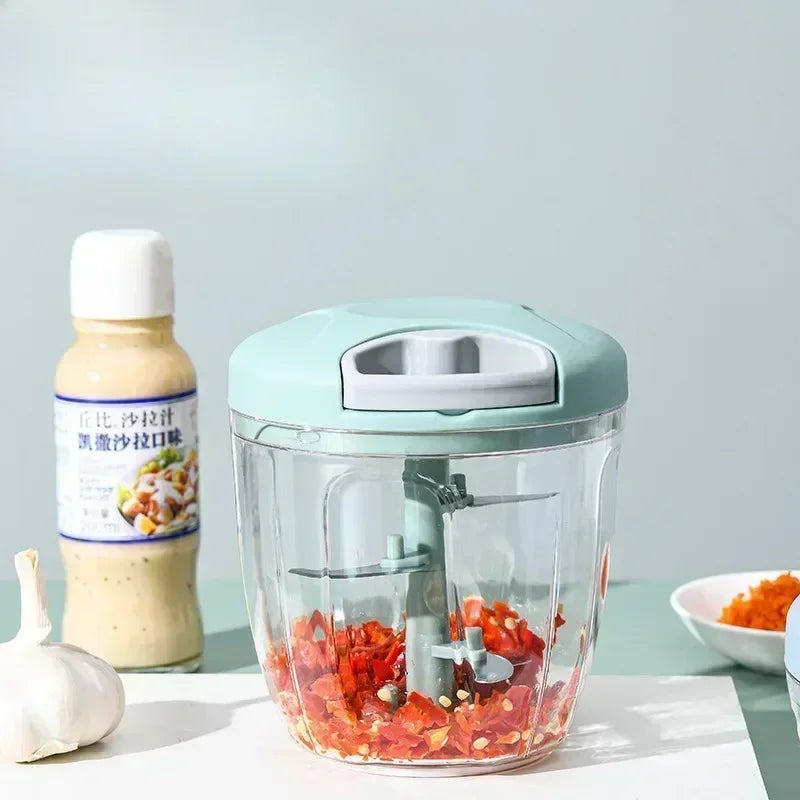 500/900ML Rope Grinder Vegetable Cutter Kitchen Garlic Puller Minced Garlic Chili Fruit Puree Garlic Mixer Rotary Food Processor Qme