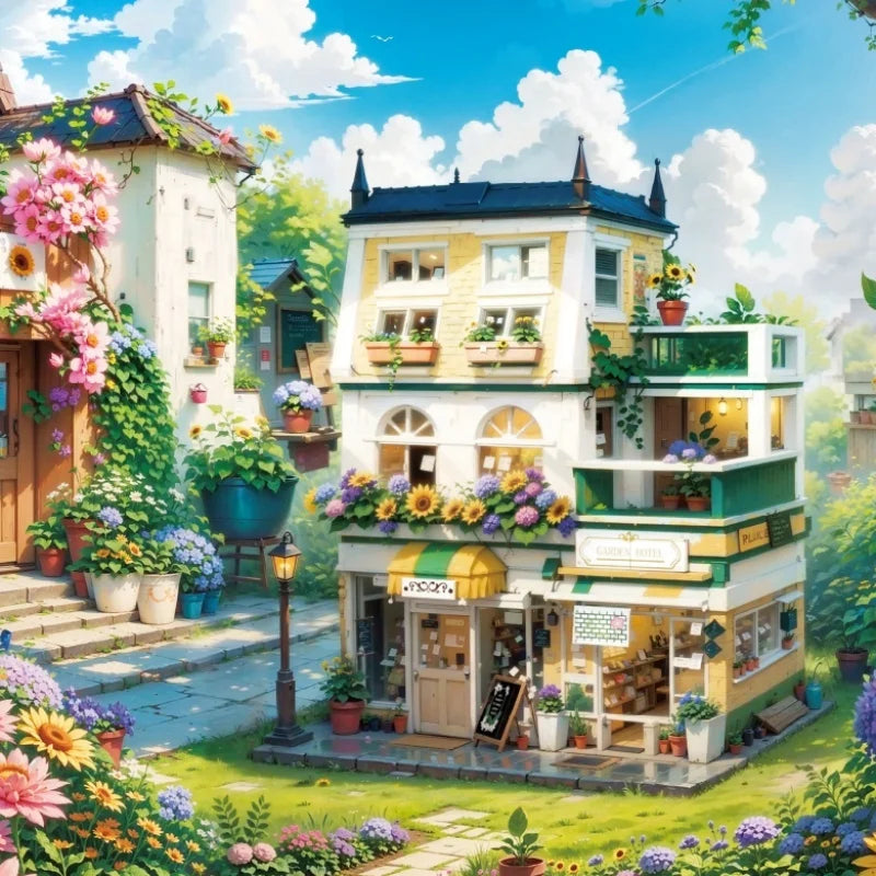 Mini Garden Hotel Model Building Blocks City Street House Construction Micro Bricks Display Toys Child Adult Boys Christmas Gift Qme