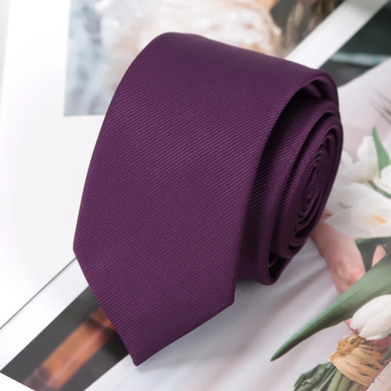 Mens Ties Champagne Red Black Solid Skinny Necktie Women Casaual Qme PURPLE