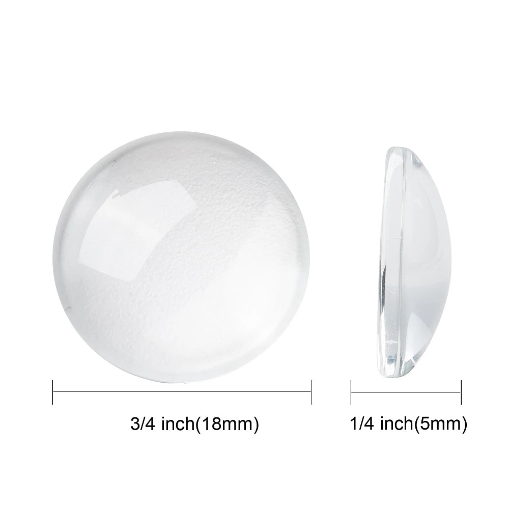 PandaHall 200pcs Professional Glass Cabochons 8 10 12 14 16 18 20 25mm Clear Dome for Precision Jewelry Mounting & Settings Qme 18mm