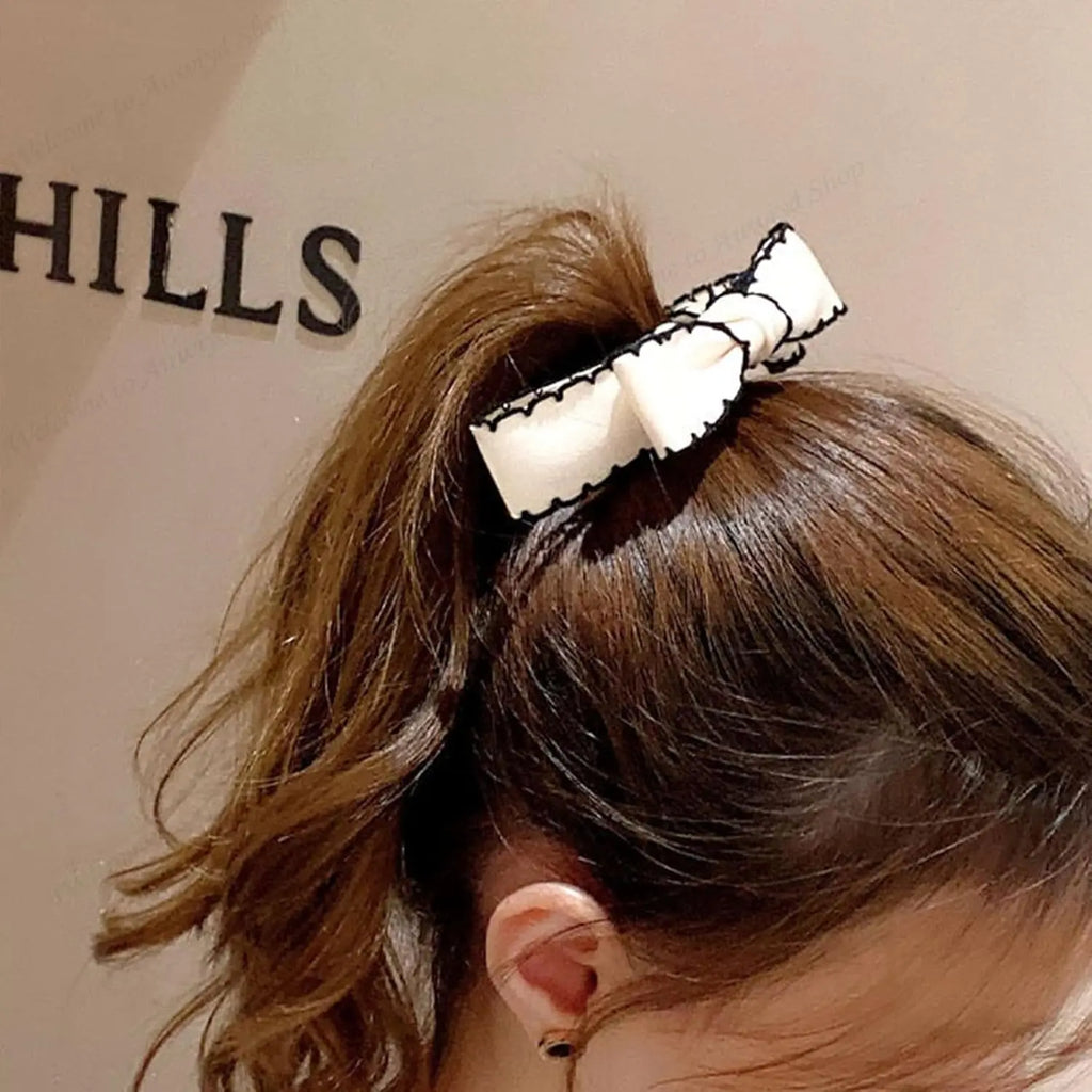 Banana Clip - Ribbon Bow Korean Style Hair Clip for Women and Girls - Resin and Fabric Hair Clip with Classic Bow Design Qme