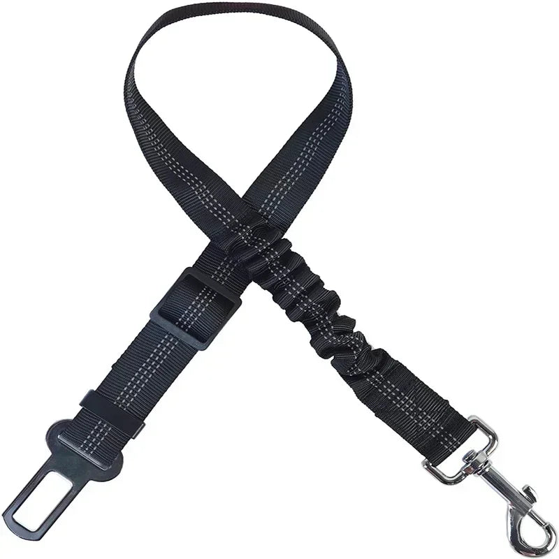 2pcs 3-in-1 Adjustable Reflective Bungee Tether Dog Car Harness with Clip Hook Latch & Buckle for Dogs Pets Safety Seatbelt Qme black