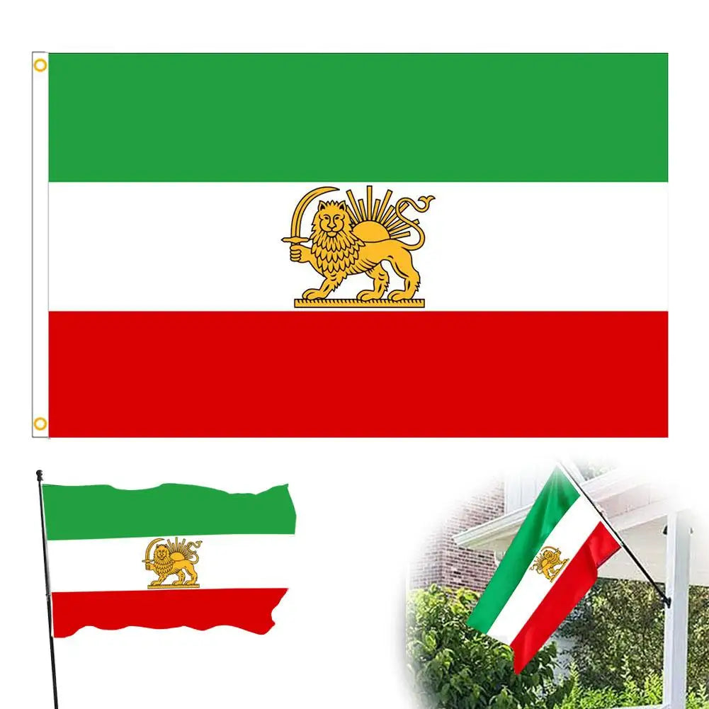 Iran Flag Lion Crown Banner Pendant Pahlavi Dynasty Sun Flag Iranian Polyester Decoration Gardening Home Outdoor Decor Qme