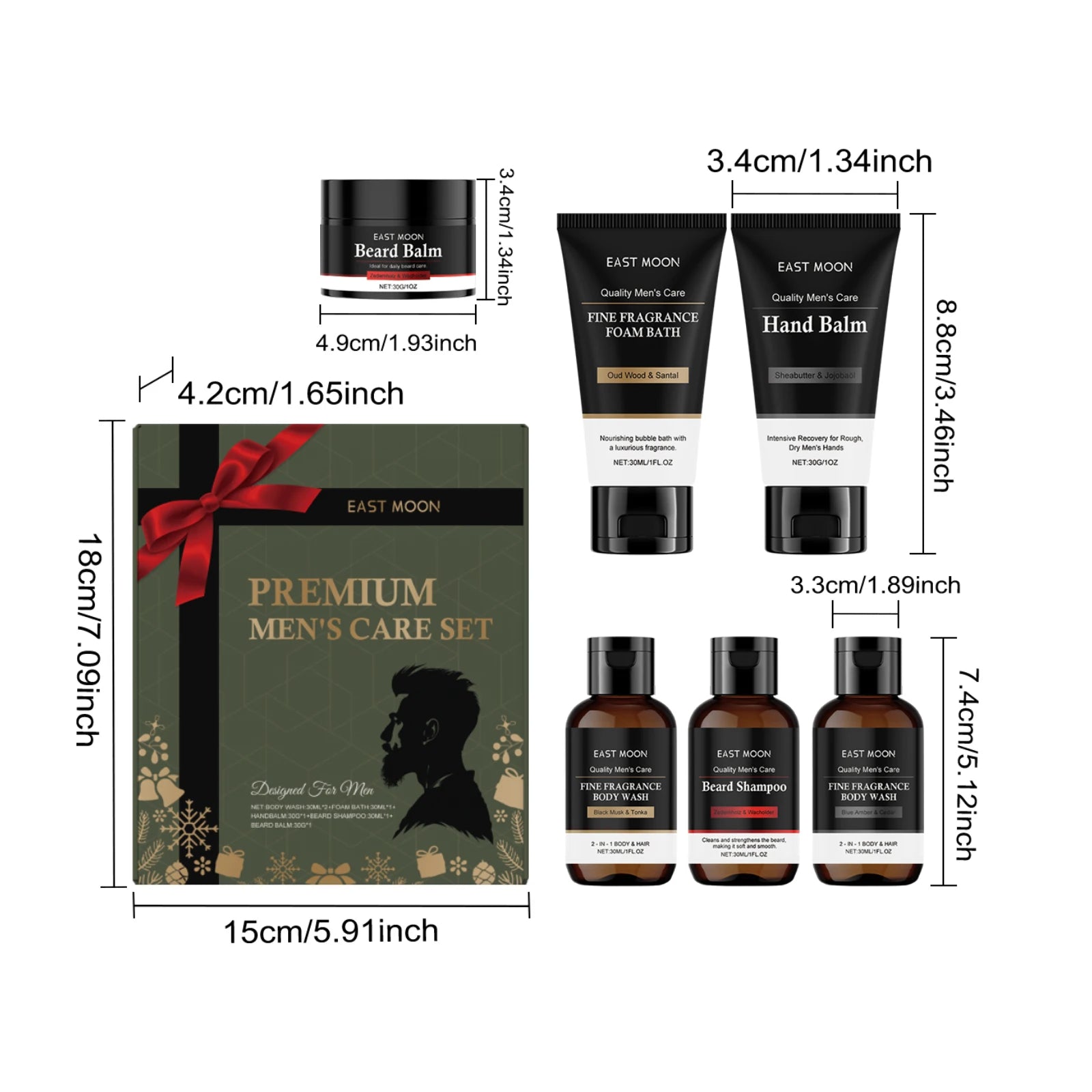 Men's Personal Care Set Beard Shampoo & Balm Set Body Wash Hand Balm Christmas Gift Set for Men Nourishing Skin Care Box Set Qme 1 set