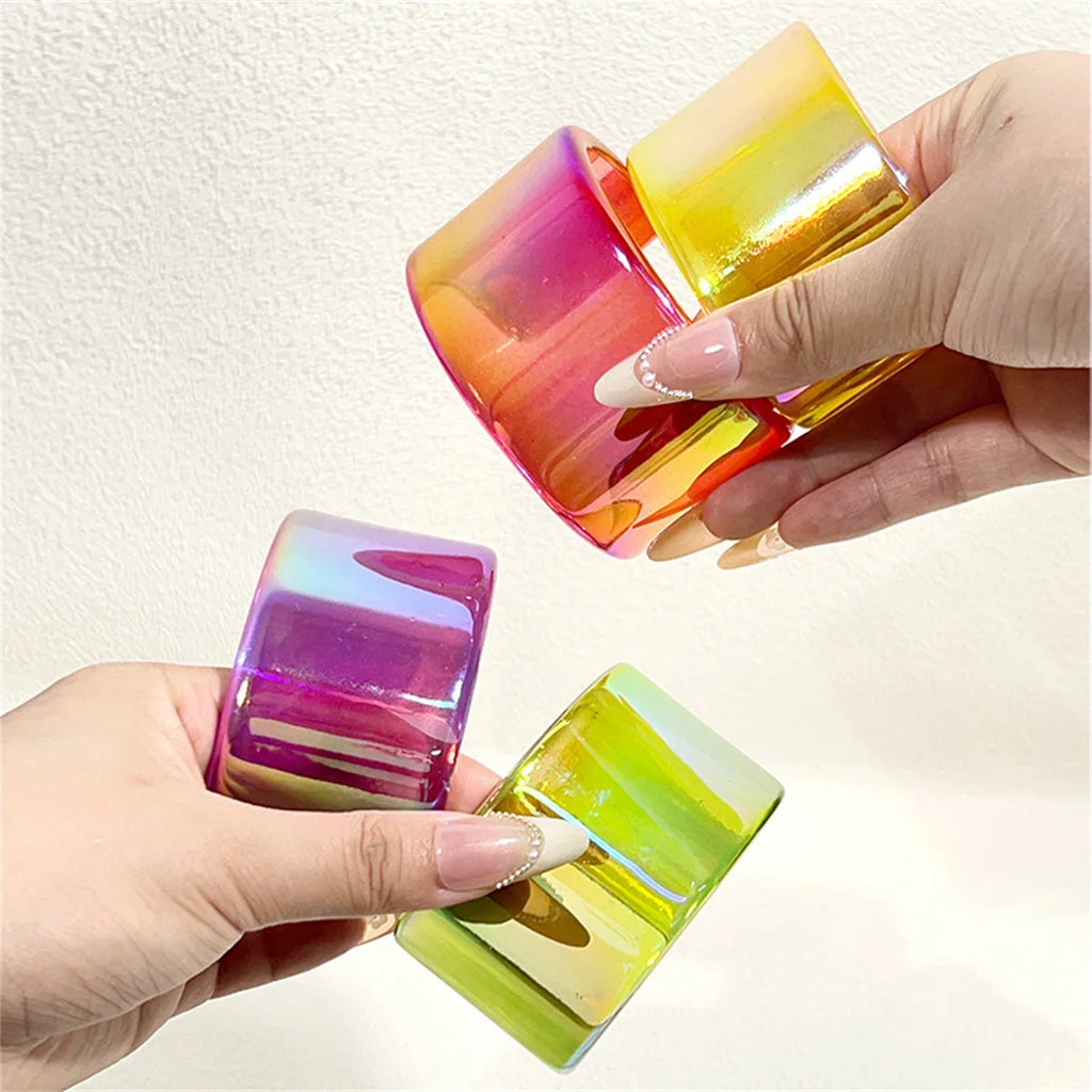 Cool Ins Transparent Acrylic Resin Open Bangle Bracelet for Women Geometric Korean Retro Wide Bracelet Girls Hand Jewelry Bangle Qme