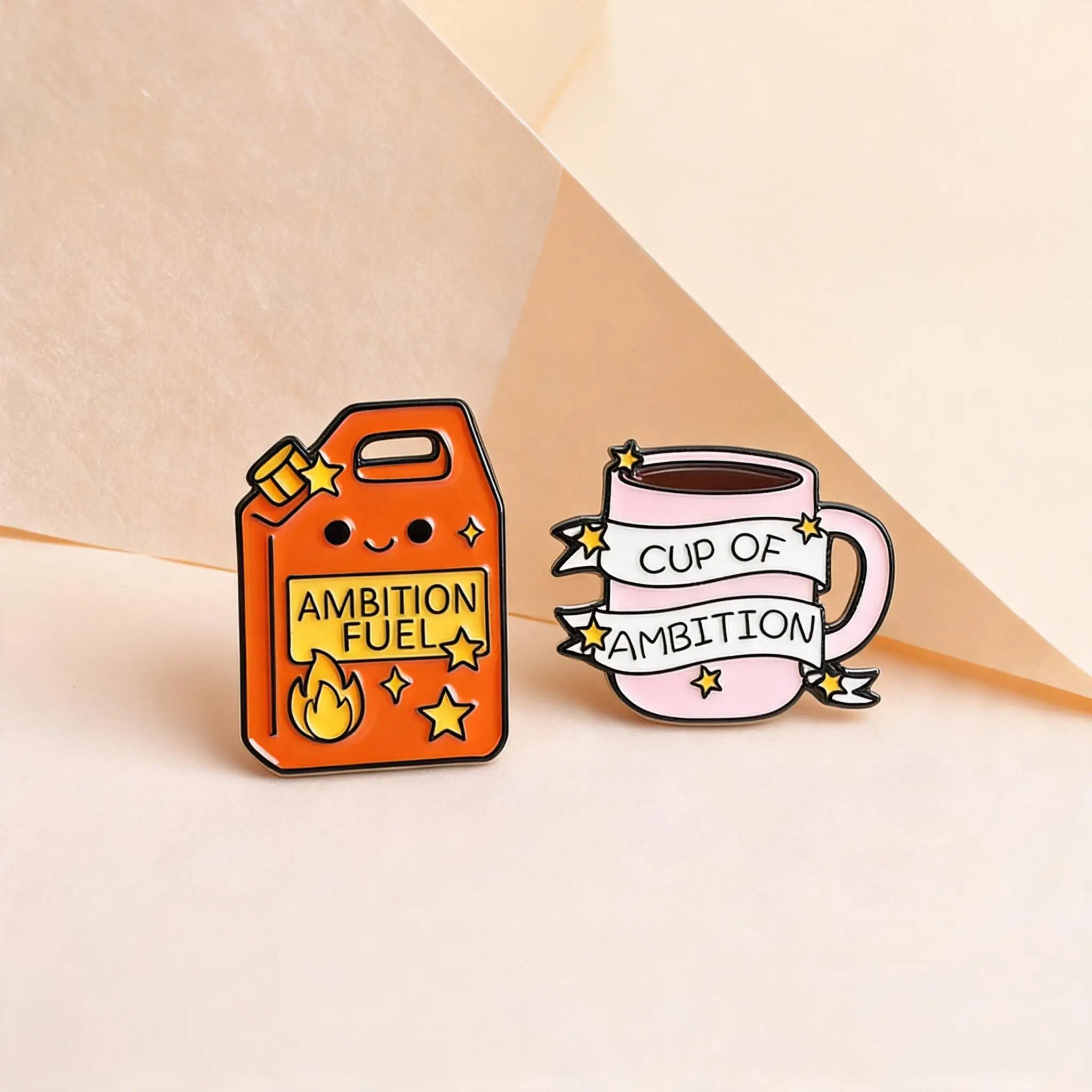 Motivational Enamel Pins Ambition Fuel Jerry Can Cup of Ambition Coffee Cup Lapel Brooches Positive Quote Badges for Daily Decor Qme